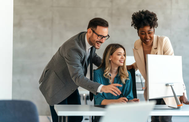 Team of traders collaborating in an office